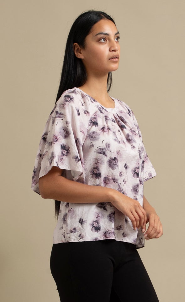 Printed Voile Puff Sleeve Top Dusky/floral