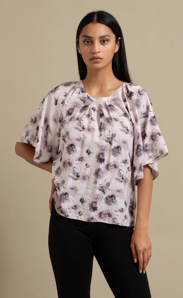 Printed Voile Puff Sleeve Top Dusky/floral