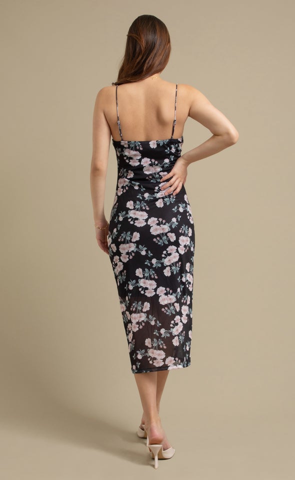 Ptd Mesh Midi Dress Black/blush Floral