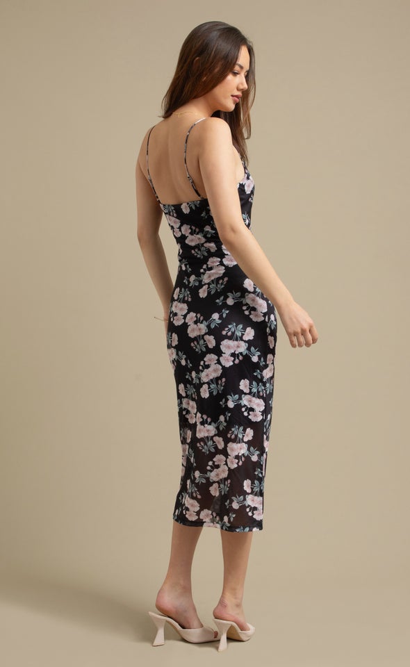 Ptd Mesh Midi Dress Black/blush Floral