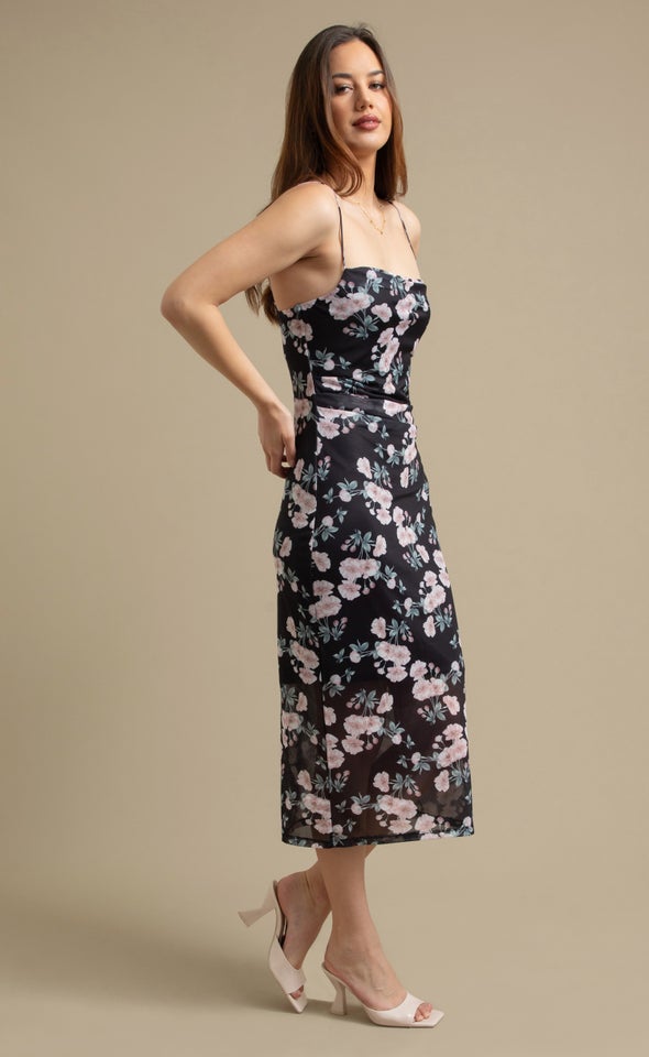 Ptd Mesh Midi Dress Black/blush Floral