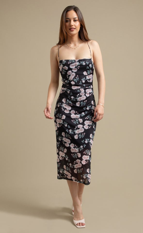 Ptd Mesh Midi Dress Black/blush Floral