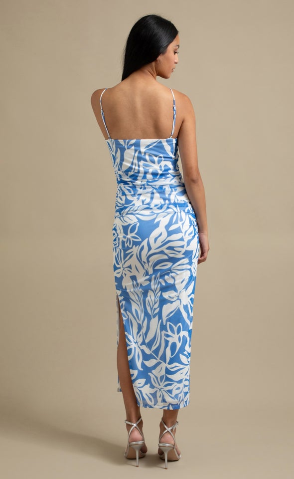 Ptd Mesh Ruched Maxi Blue/white Floral