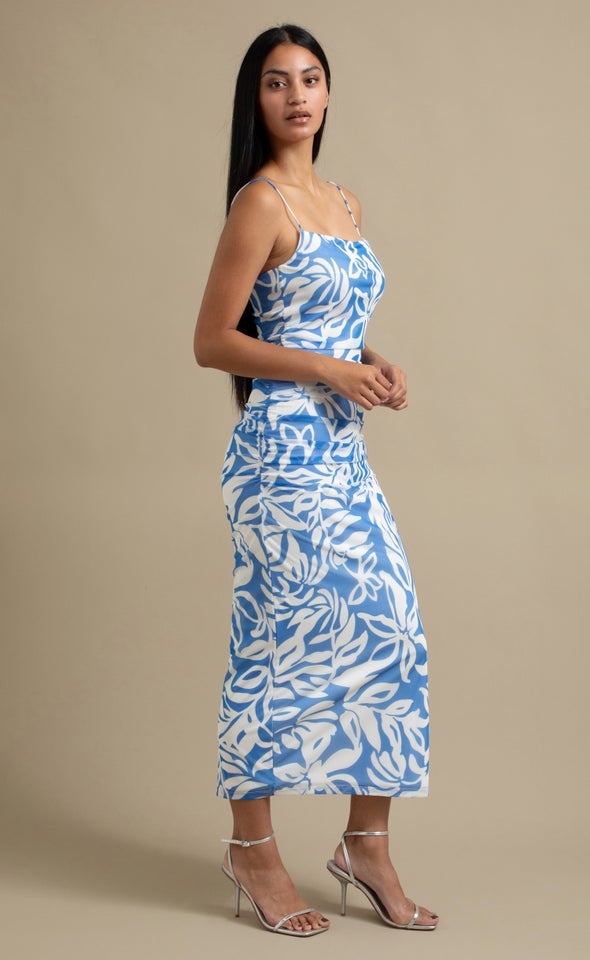 Ptd Mesh Ruched Maxi Blue/white Floral