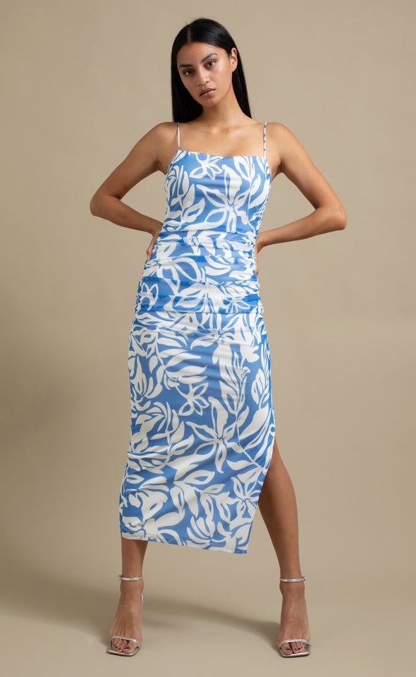 Ptd Mesh Ruched Maxi Blue/white Floral