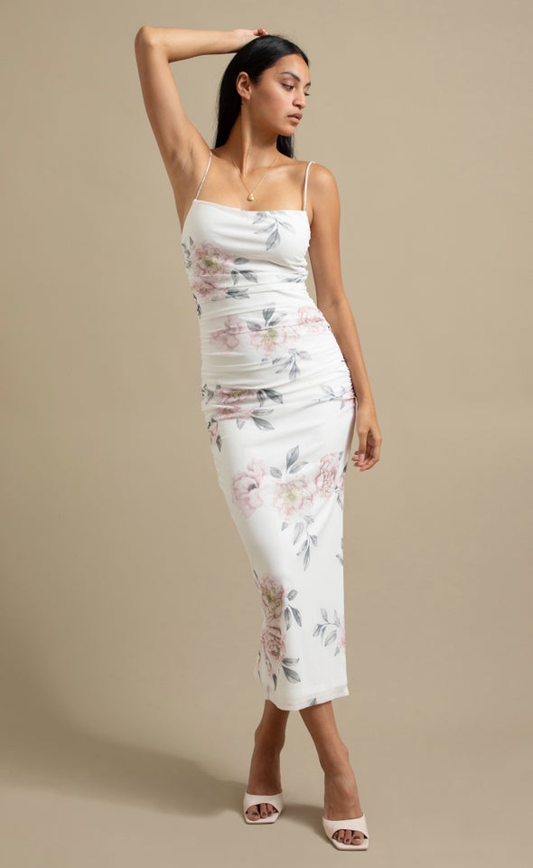 Ptd Mesh Ruched Maxi Cream/blush Floral