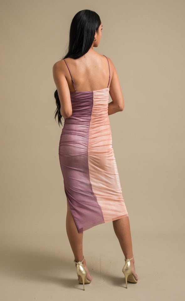 Ptd Mesh Ruched Slip Dress Tie Dye/dusky