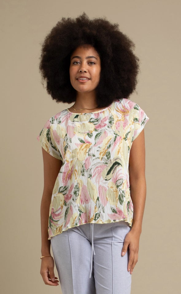 Ptd Plisse Scoop Neck Top Cream/tropical