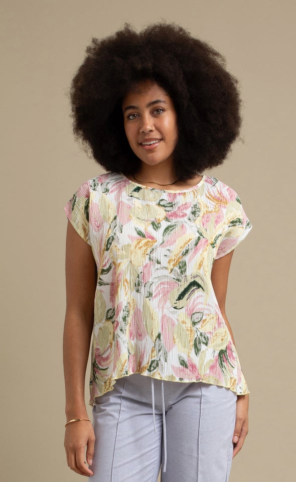 Ptd Plisse Scoop Neck Top Cream/tropical