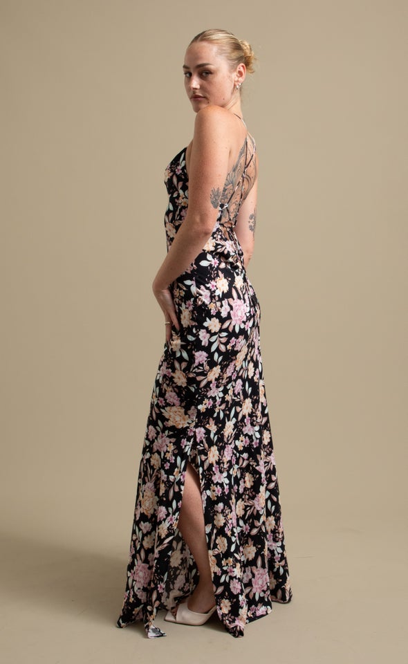 Ptd Poplin Bias Slip Maxi Black/pink Floral