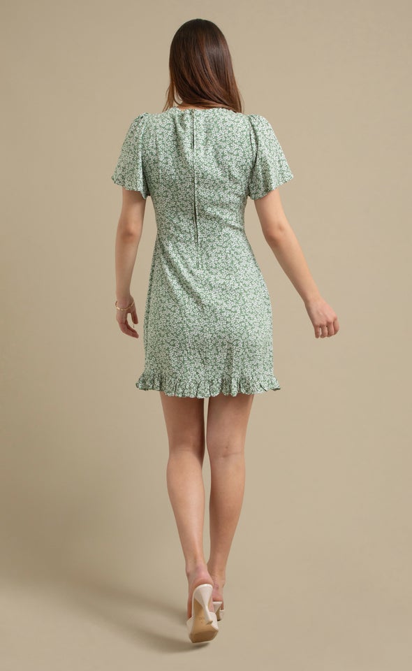 Ptd Rayon Tie Front Dress Sage/floral