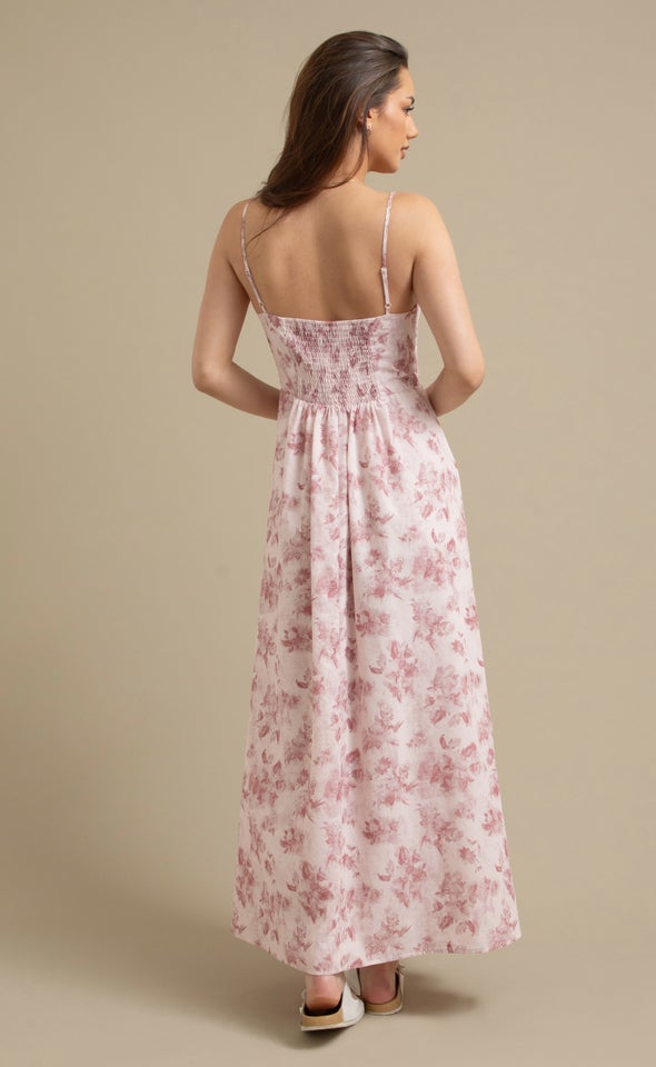 Ptd Voile Shirred Back Maxi Blush/floral