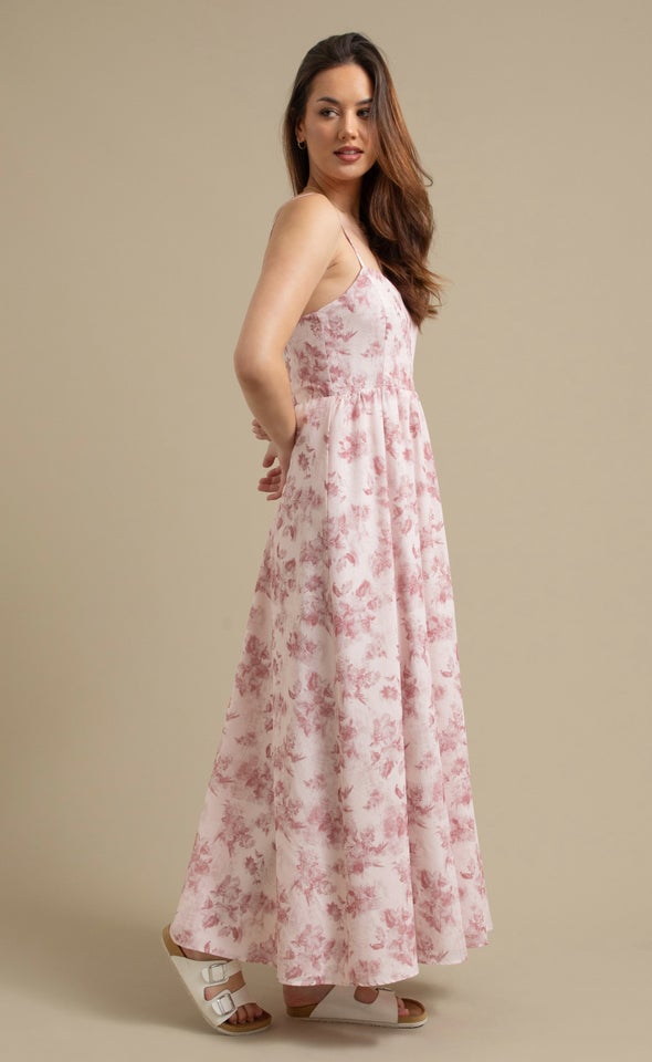 Ptd Voile Shirred Back Maxi Blush/floral