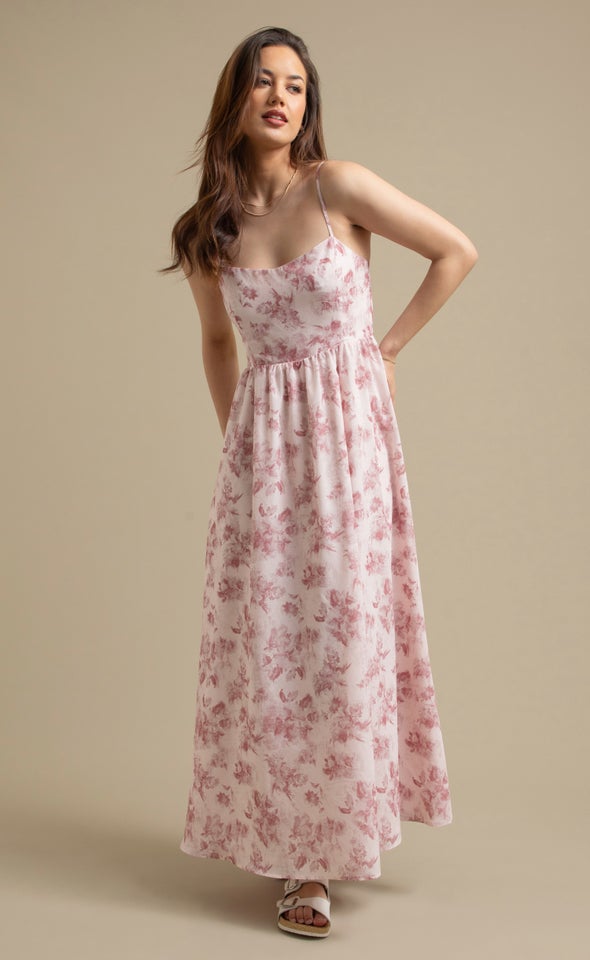 Ptd Voile Shirred Back Maxi Blush/floral