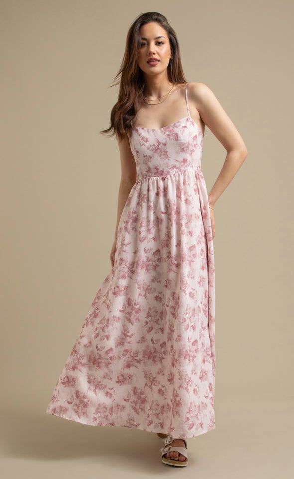 Ptd Voile Shirred Back Maxi Blush/floral