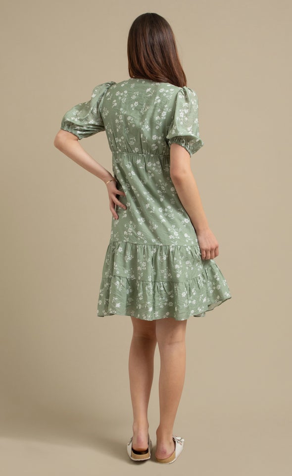 Ptd Voile Tier Mini Dress Sage Floral