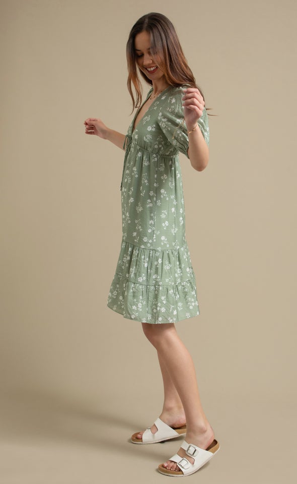 Ptd Voile Tier Mini Dress Sage Floral