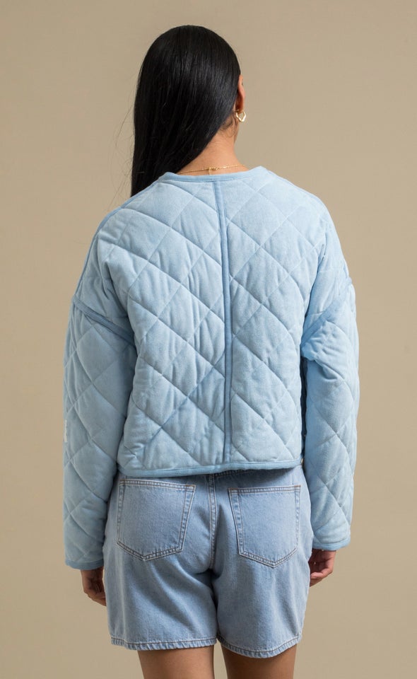 Quilted Zip Front Jacket Light Blue