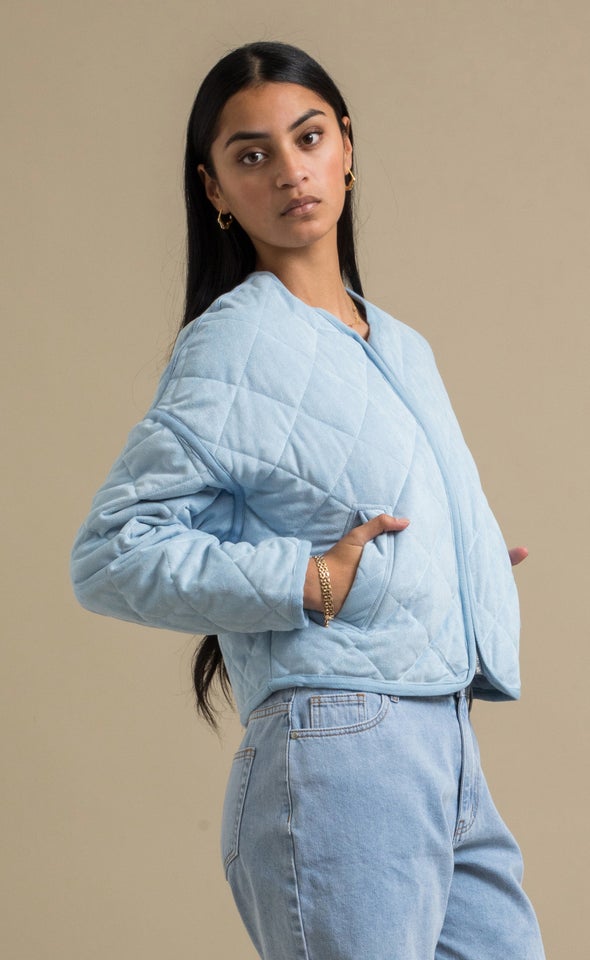 Quilted Zip Front Jacket Light Blue