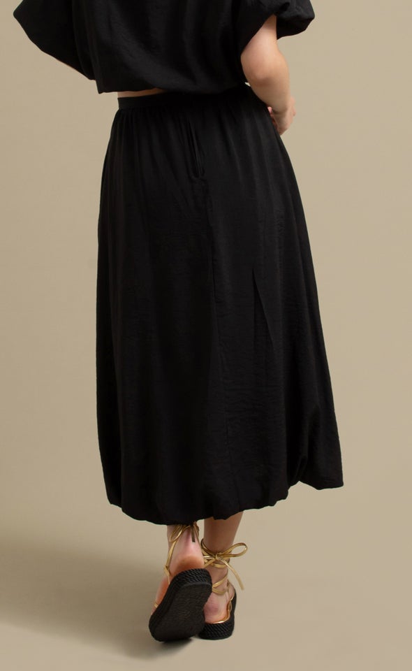 Rayon Puff Hem Skirt Black