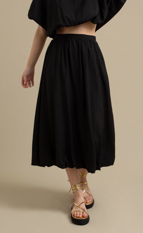 Rayon Puff Hem Skirt Black