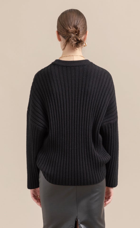 Relaxed Fit Wide Rib Sweater Black