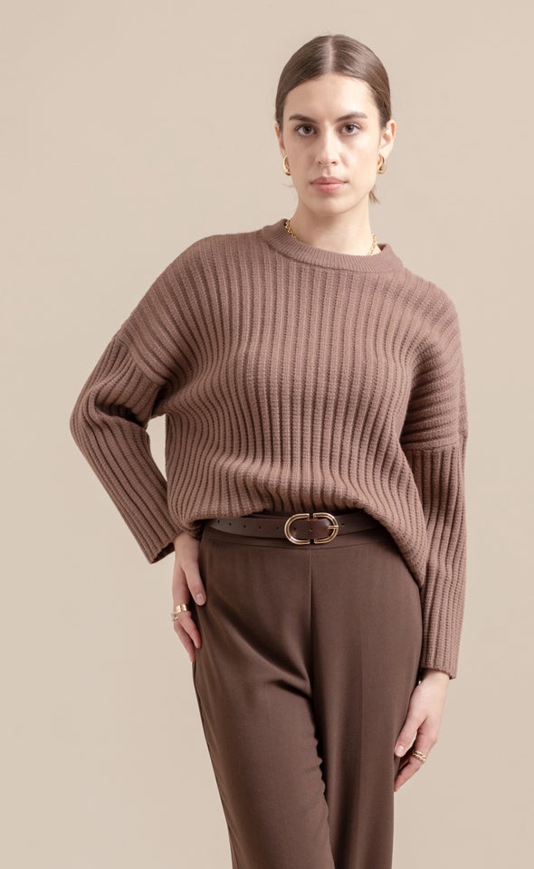Relaxed Fit Wide Rib Sweater Chocolate