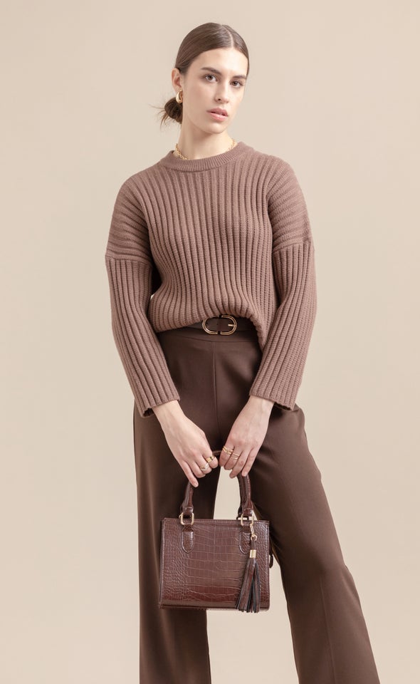 Relaxed Fit Wide Rib Sweater Chocolate
