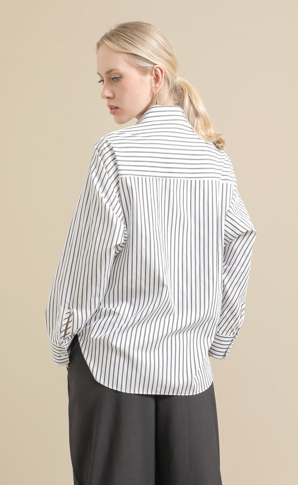 Ruched Detail Striped Shirt White/black