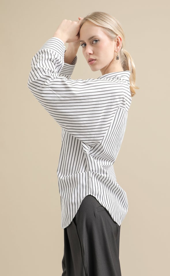 Ruched Detail Striped Shirt White/black