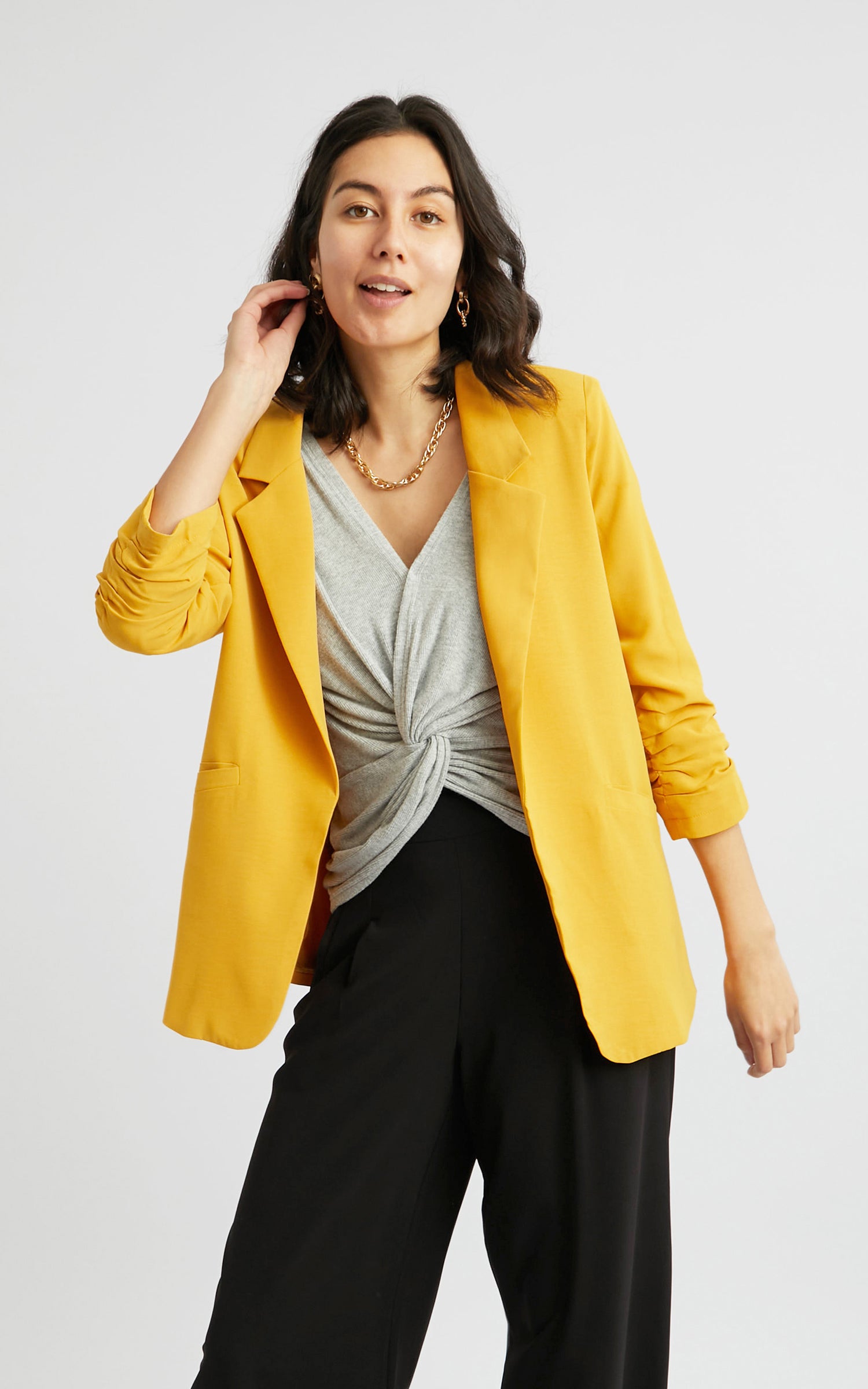 Black ruched sleeve blazer hotsell river island