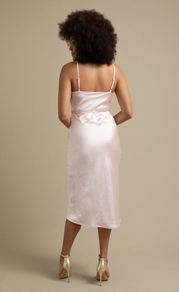 Satin Bias Cowl Slip Dress Blush