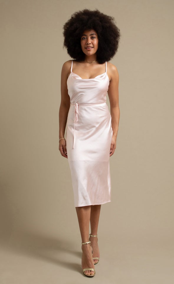 Satin Bias Cowl Slip Dress Blush