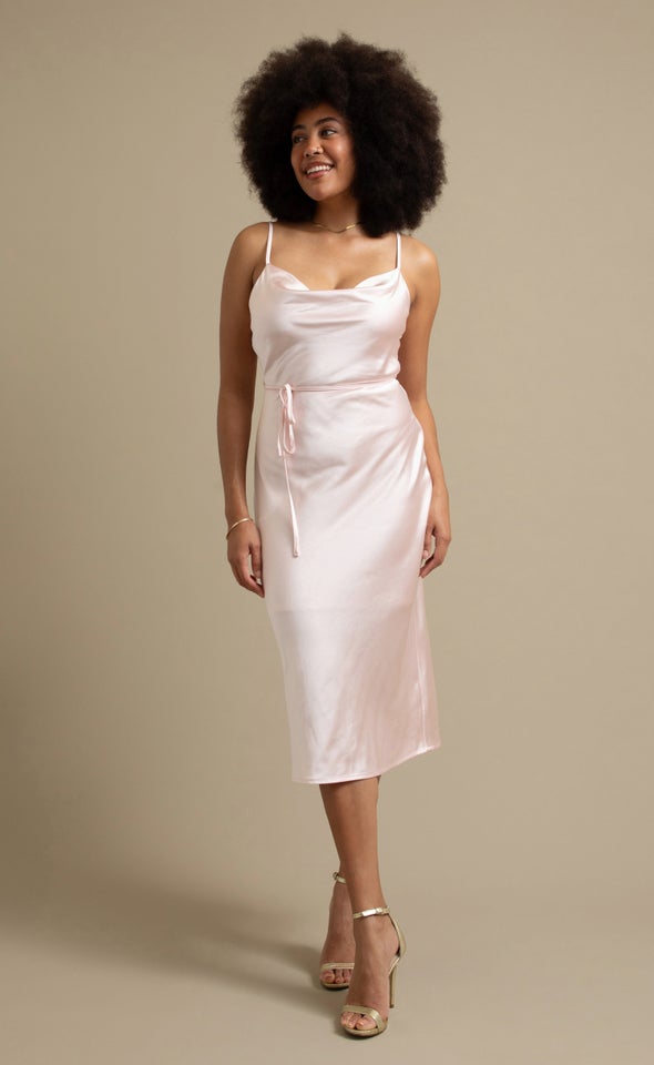 Satin Bias Cowl Slip Dress Blush