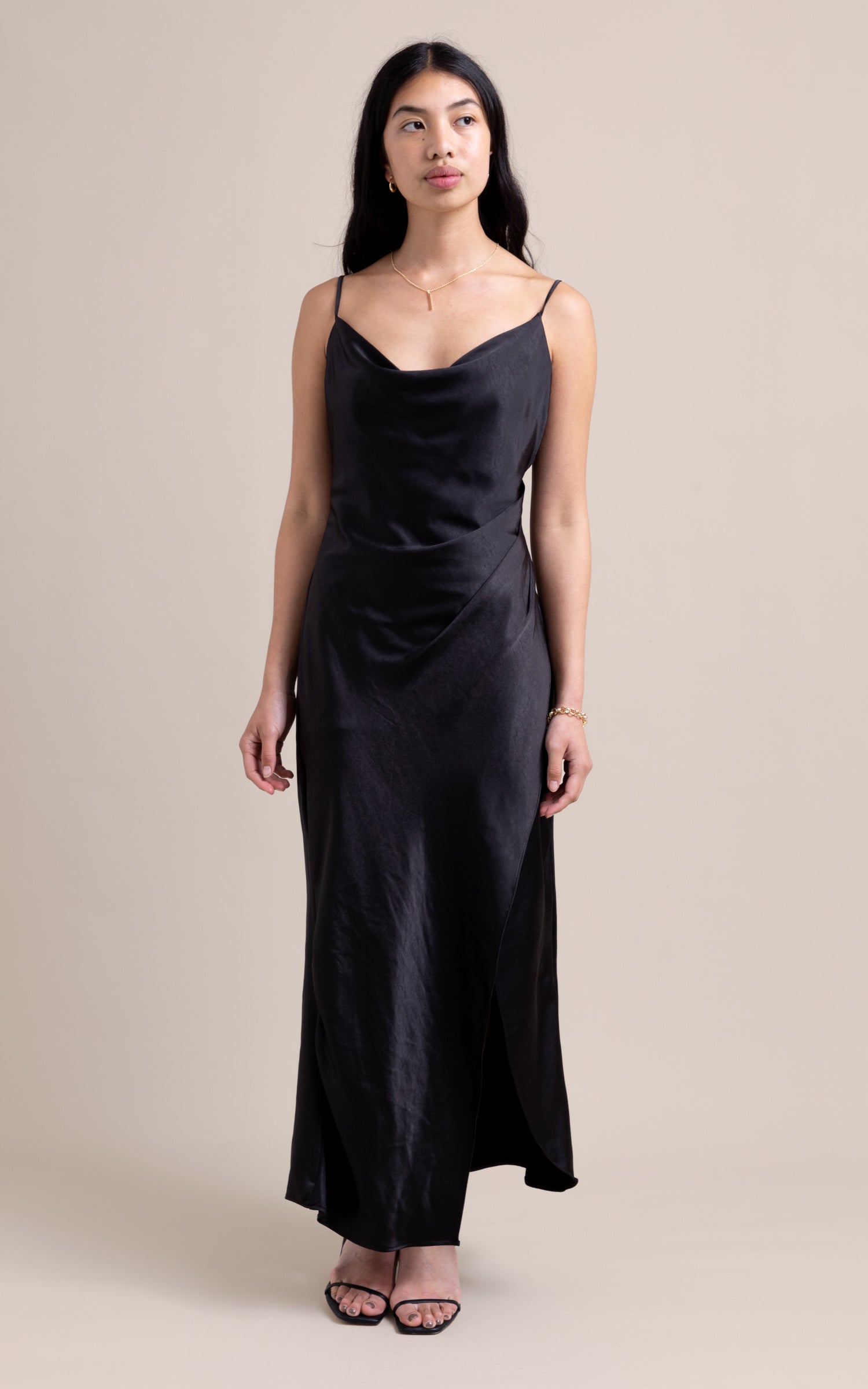 satin bias pleat detail gown