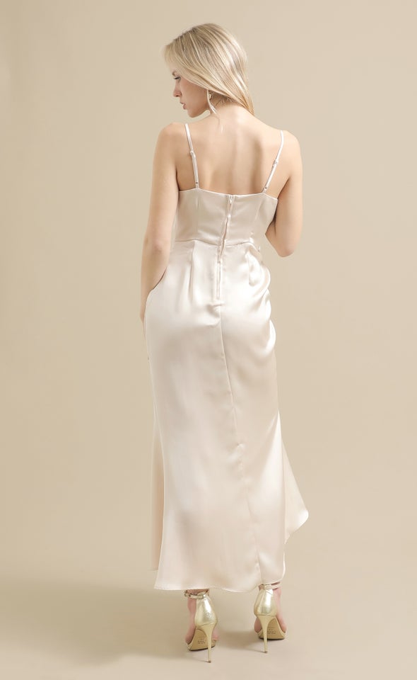 Satin Bias Split Detail Gown Champagne