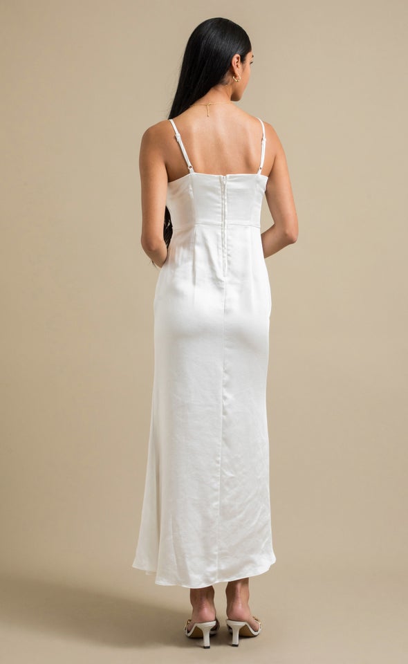 Satin Bias Split Detail Gown Cream