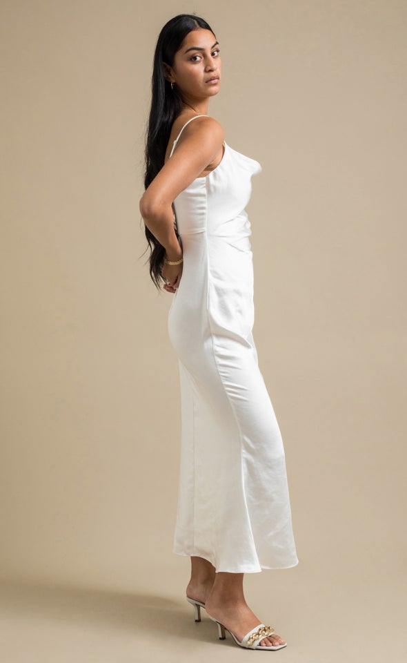 Satin Bias Split Detail Gown Cream