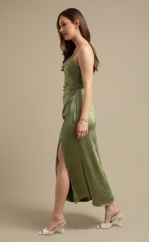 Satin Bias Split Detail Gown Sage