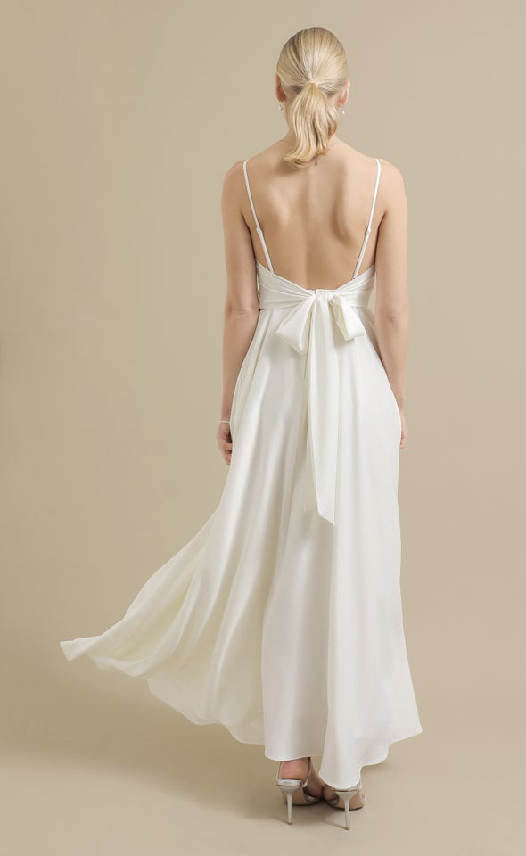 Satin Bow Tie Back Gown Cream