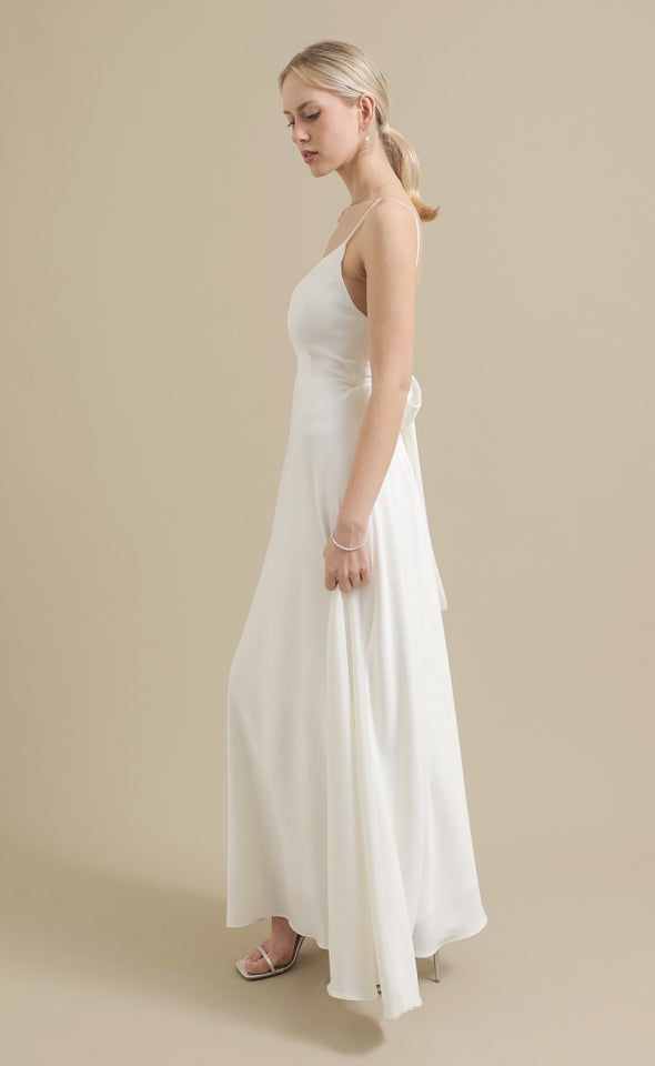 Satin Bow Tie Back Gown Cream