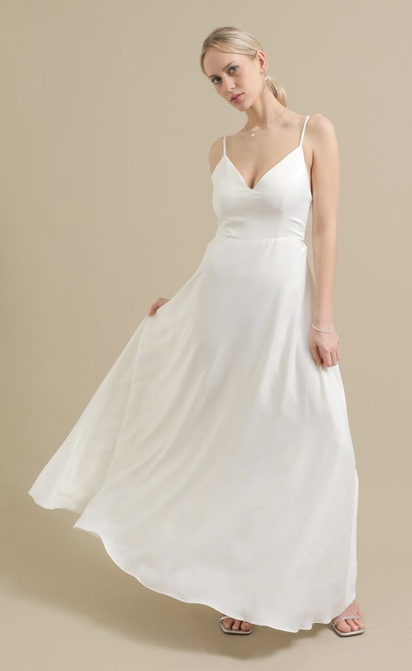 Satin Bow Tie Back Gown Cream