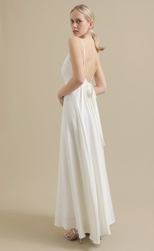 Satin Bow Tie Back Gown Cream