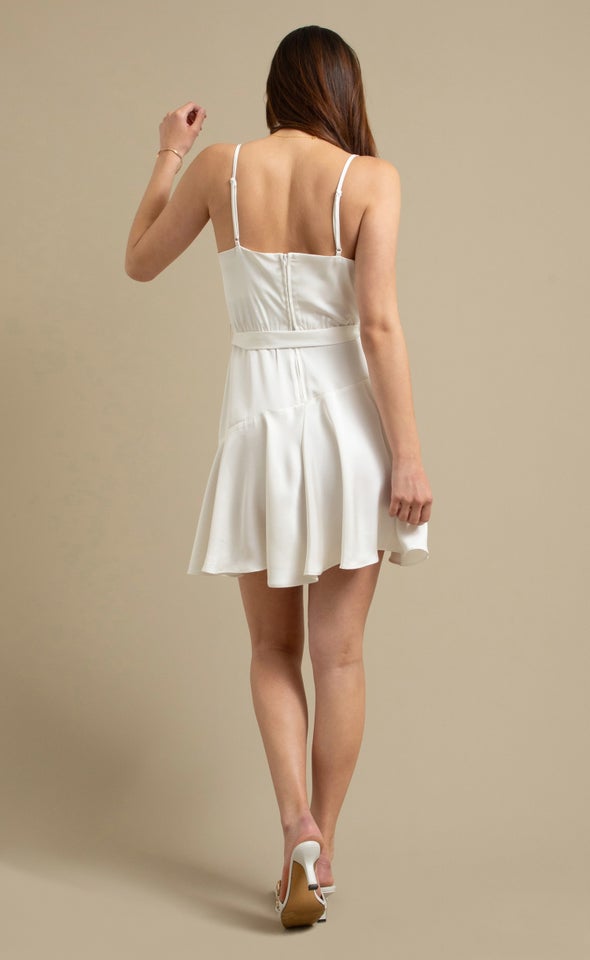 Satin Cowl Skater Dress Cream