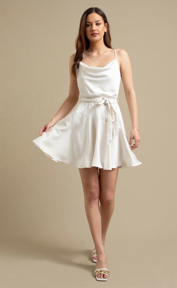 Satin Cowl Skater Dress Cream