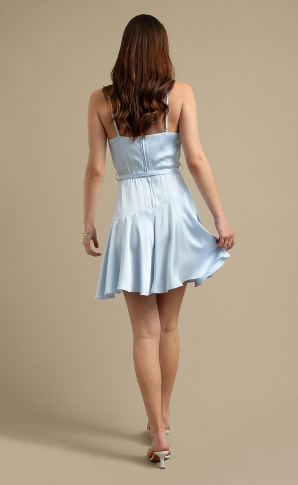 Satin Cowl Skater Dress Ice Blue