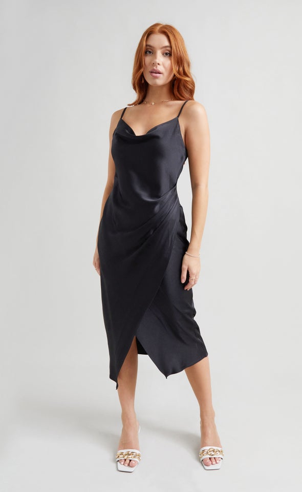 Satin Cowl Split Hem Dress | Pagani