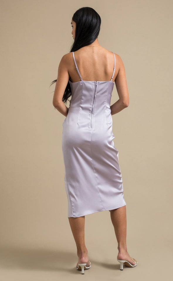 Satin Cowl Split Hem Dress Lilac