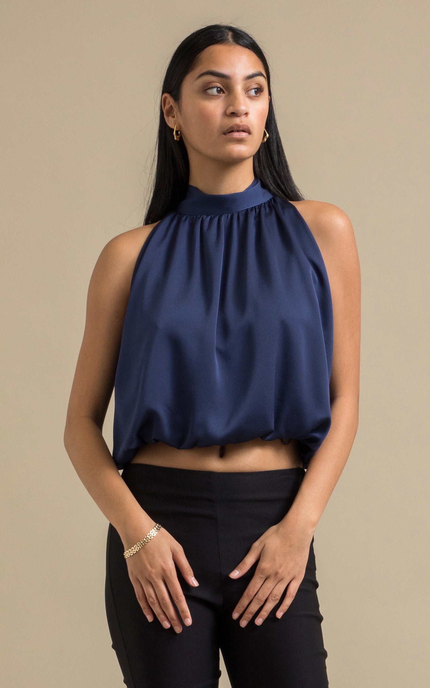 Navy satin crop top on sale