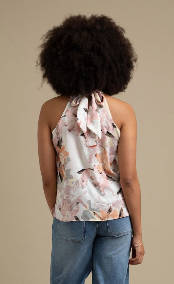 Satin Keyhole Detail Halter Top Blush/floral